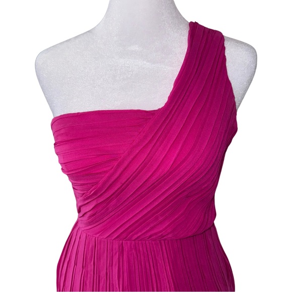 Theory Silk Taliana One Shoulder Pink Bubble Hem Mini Dress - Picture 2 of 10